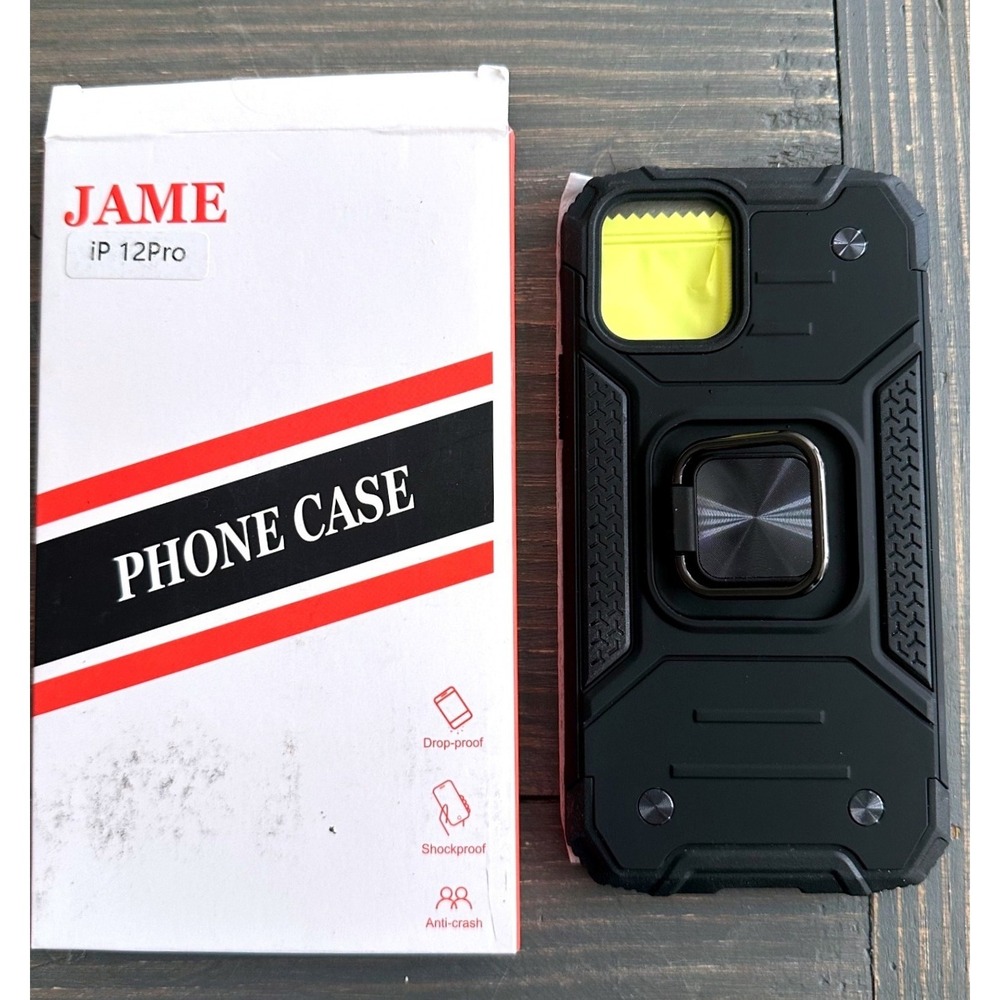 JAME iPhone 12 Pro (6.1")‎ Black Shockproof & Drop-Proof Stand Case w/ Protector